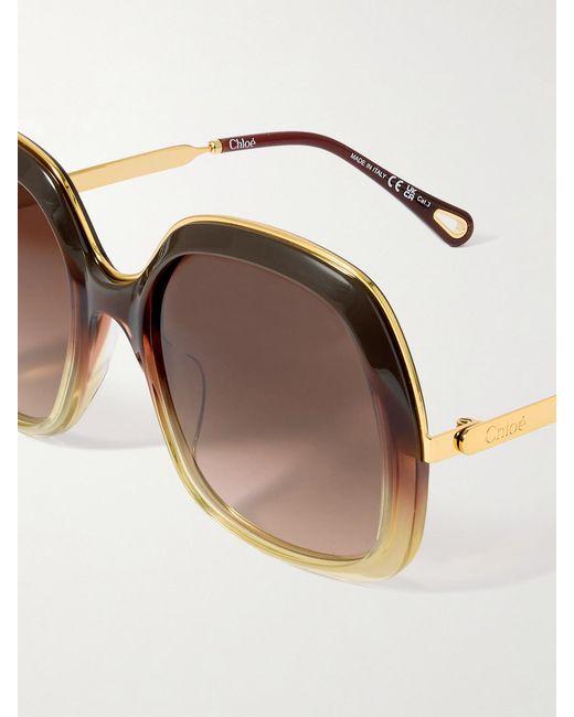 Chloé Brown Aly Square-Frame Acetate And-Tone Sunglasses