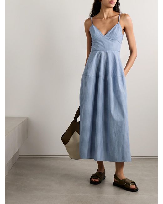 Co. Blue Basque Striped Tton-Poplin Midi Dress
