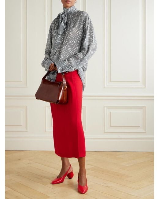 Dries Van Noten Gray Hemd Aus Georgette Mit Punkten Und Stehkragen Zum Binden