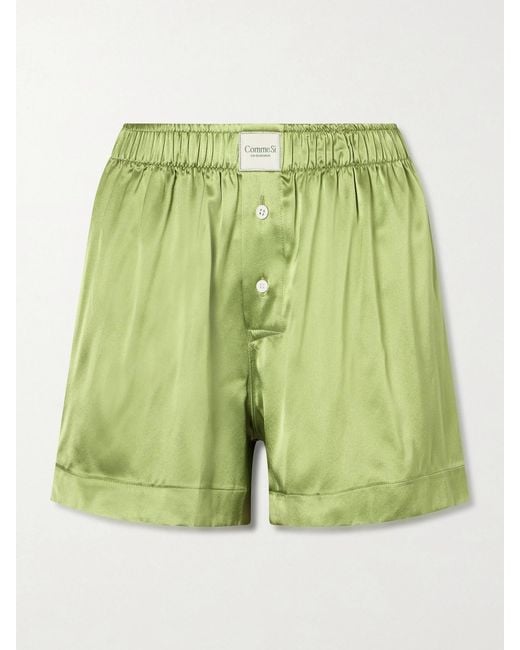 Comme Si Green Silk-Charmeuse Shorts