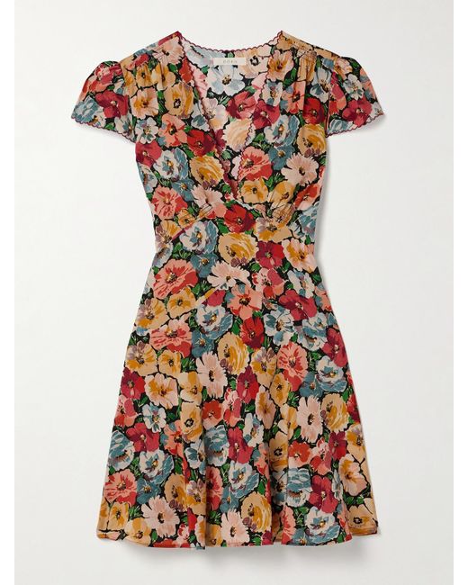 Doen Multicolor Dianne Floral-Print Silk Crepe De Chine Mini Dress