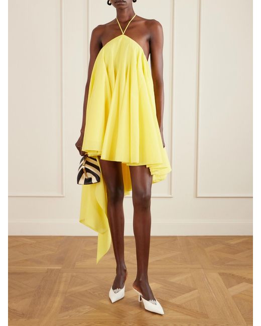Jacquemus Yellow Courte Asymmetric Cotton-Blend Crepon Halterneck Dress