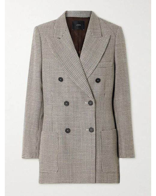 Joseph Gray Leandre Double-Breasted Houndstooth Wool-Blend Blazer