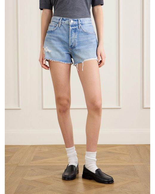 Agolde Blue Parker Distressed Denim Shorts