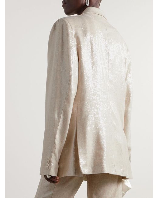 Dima Ayad Natural Double-Breasted Sequined Gauze Blazer