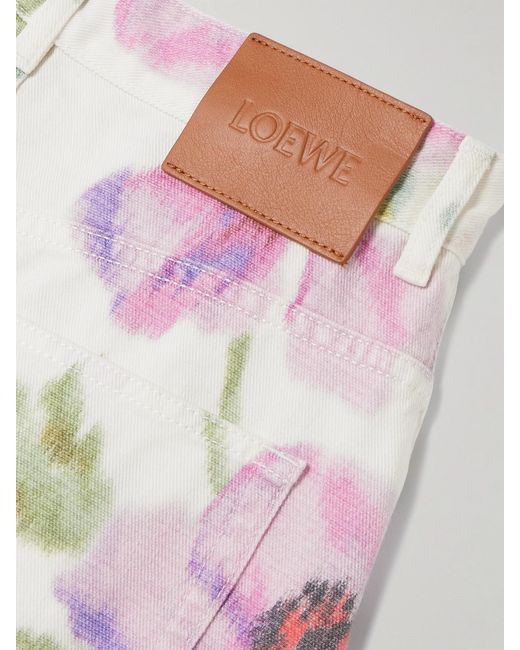 Loewe White Floral-Print High-Rise Straight-Leg Jeans