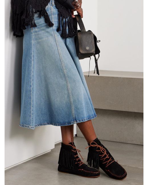 Paris Texas Black Indiana Fringed Suede Ankle Boots
