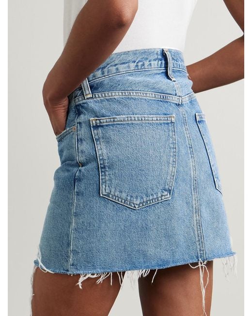 Agolde Blue V-Waist Frayed Denim Mini Skirt