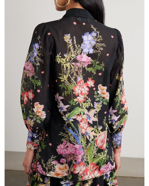 Charo Ruiz Gray Aster Bluse Aus Voile Aus Einer Baumwollmischung Mit Blumenprint