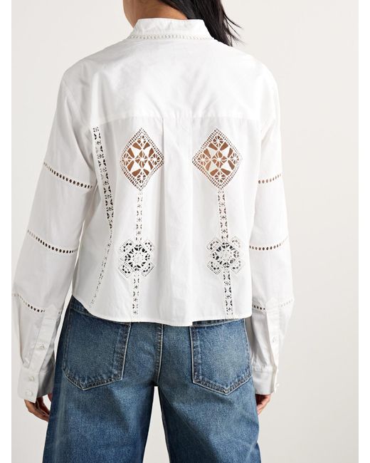Isabel Marant White Serena Crochet-Trimmed Cotton-Poplin Shirt