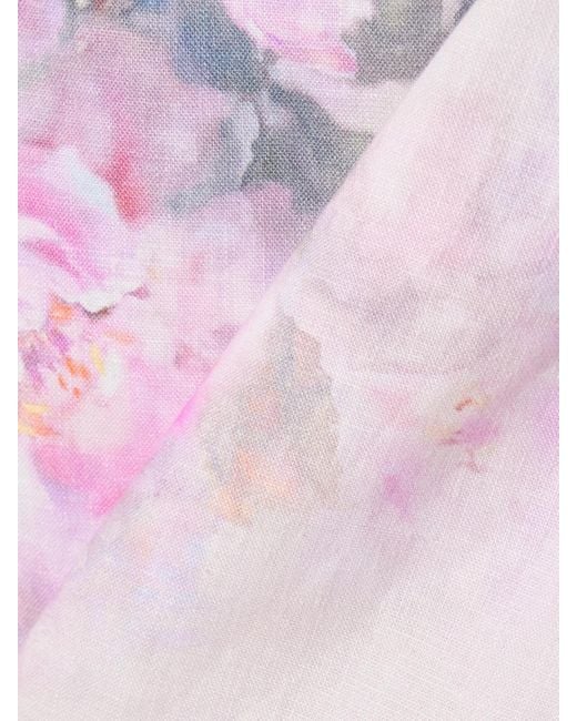 Zimmermann Pink Crush Crystal-Embellished Floral-Print Linen Mini Skirt