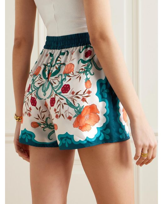 LaDoubleJ Blue Printed Stretch Cotton-twill Shorts