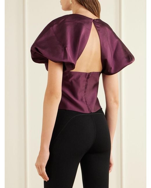 Self-Portrait Purple Gathered Taffeta Top