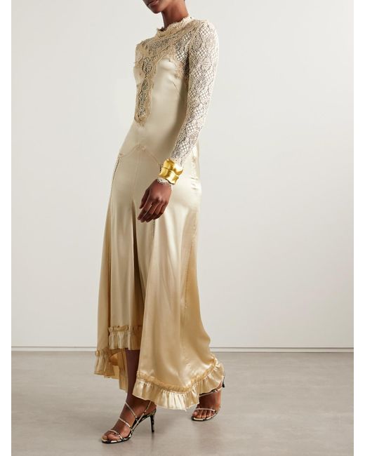 Isabel Marant Natural Dolores Maxikleid Aus Satin Aus Einer Seidenmischung Mit Einsätzen Aus Schnurgebundener Spitze