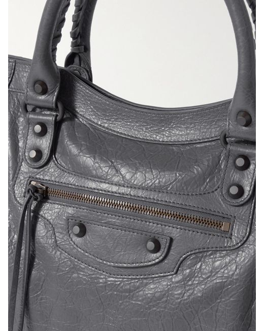 Balenciaga Gray Le City Medium Embellished Textured-Leather Tote Bag