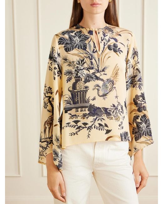 Etro Metallic Floral-Printed Silk Crepe De Chine Blouse