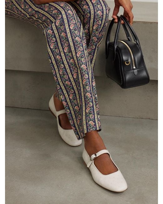 Le Monde Beryl White Ostrich-Effect Leather Mary Jane Ballet Flats