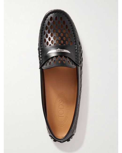 フラットシューズ Tod's Black Calfskin Slip-On Loafers With Cut-Out Detail Tod's Black Calfskin Slip-On Loafers With Cut-Out Detail