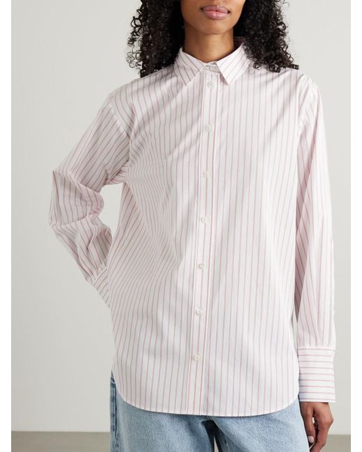 FRAME Pink The Oversized Striped Cotton-Poplin Shirt