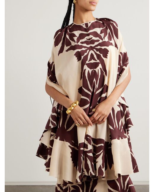 Johanna Ortiz Orange Aromatic Garden Ruffled Printed Silk Crepe De Chine Cape