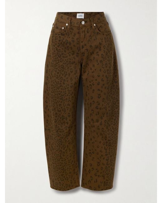 Citizens of Humanity Green Miro Long Leopard-Print Mid-Rise Barrel-Leg Jeans