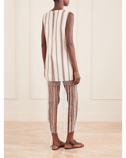 Alix Of Bohemia White Vita Fringed Striped Cotton And Linen-Blend Mini Dress