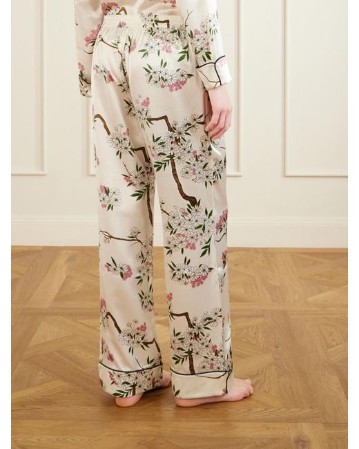 Olivia Von Halle White Lila Floral-Print Silk-Satin Pajama Set
