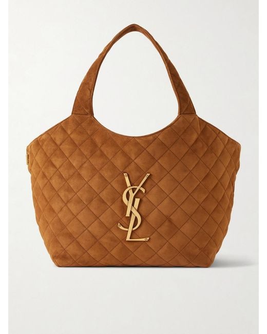 Saint Laurent Brown Icare Medium Matelassé Suede Tote