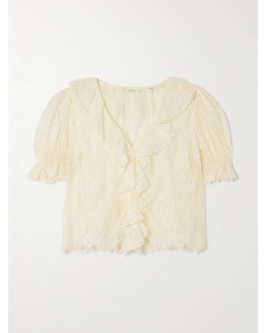 Doen Natural Henri Ruffled Pintucked Lace Blouse