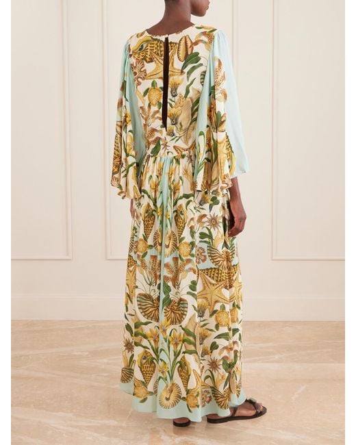 Farm Rio Metallic Marine Garden Floral-Print Crepe De Chine Maxi Dress