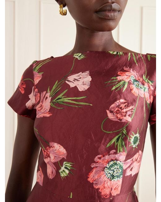 Erdem Floral-Print Textured Satin Dress