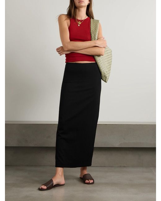 St. Agni Black Frayed Wool-Blend Twill Maxi Skirt