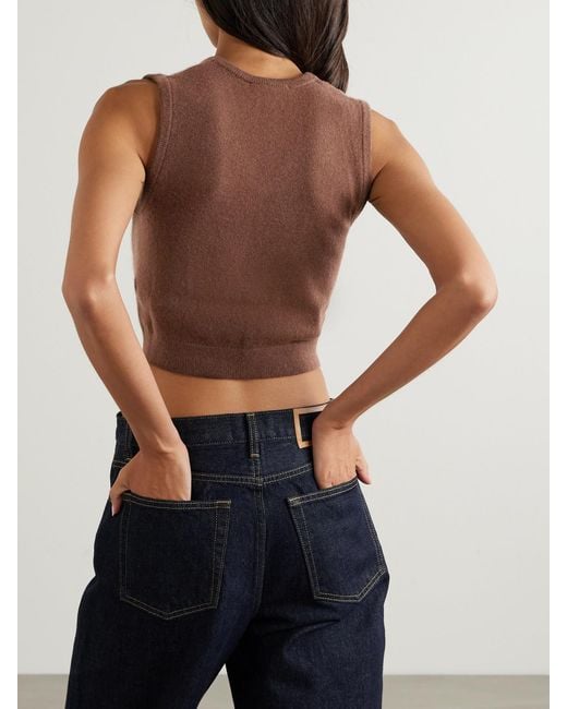 ÉTERNE Brown Lenny Cropped Embellished Cashmere Vest