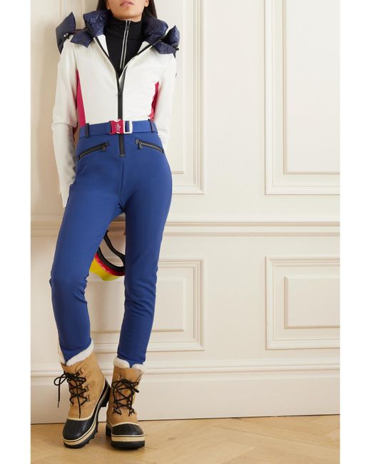 Moncler Blue Hooded Belted Color-Block Down Ski Suit