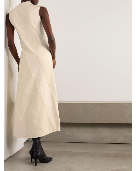 Jil Sander White Paneled Cotton And Wool-Blend And Satin Midi Dress