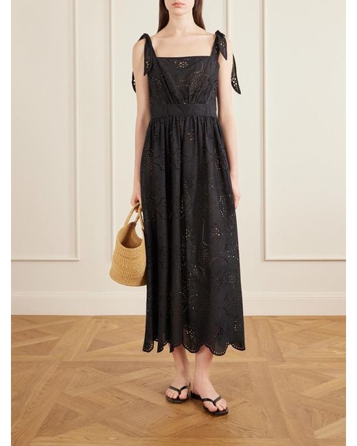 Matteau Black Broderie Apron Broderie Anglaise Cotton Midi Dress