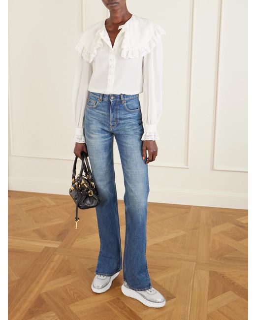 Chloé White Nama Metallic Leather-Trimmed Mesh Sneakers