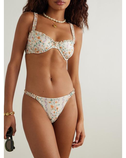 Agua Bendita White Argaz Chinesis Ruffled Floral-Print Recycled Bikini Top