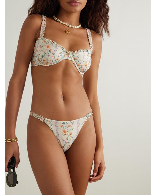 Agua Bendita White Argaz Chinesis Ruffled Floral-Print Recycled Bikini Top