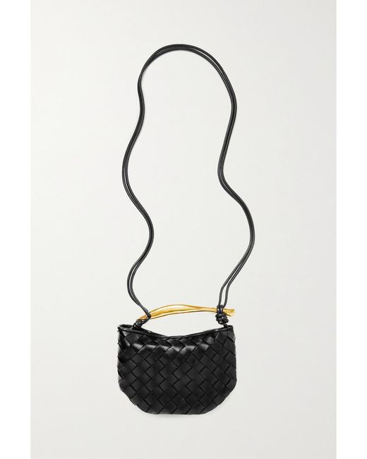 Bottega Veneta Black Sardine Mini Intrecciato Leather Shoulder Bag