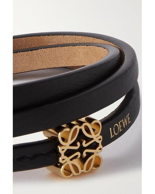Loewe + Paula's Ibiza Leather And Gold-tone Wrap Bracelet in Black