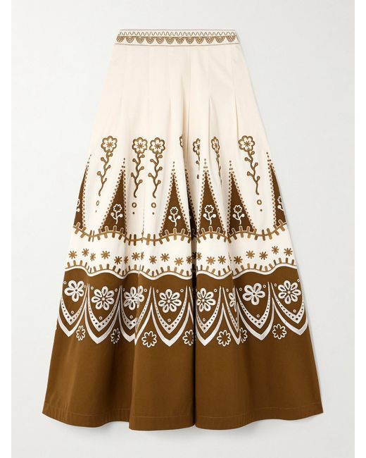 Emporio Sirenuse Natural Amelianna Embroidered Cotton-Blend Drill Maxi Skirt