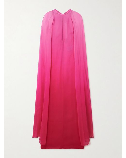Tom Ford Pink Cape-Effect Dégradé Silk-Crepon Gown