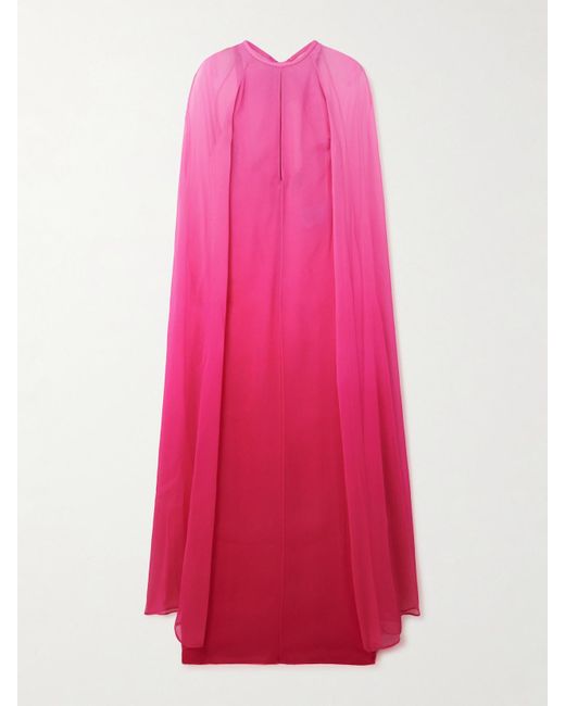Tom Ford Pink Cape-Effect Dégradé Silk-Crepon Gown
