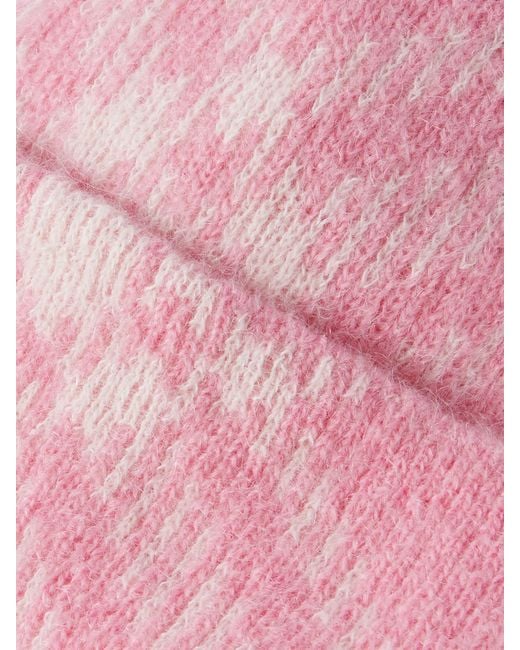 Burberry Pink Checked Mohair-Blend Beanie