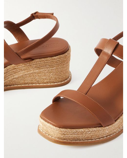 Jimmy Choo Natural Theia 60 Leather Espadrilles Wedge Sandals