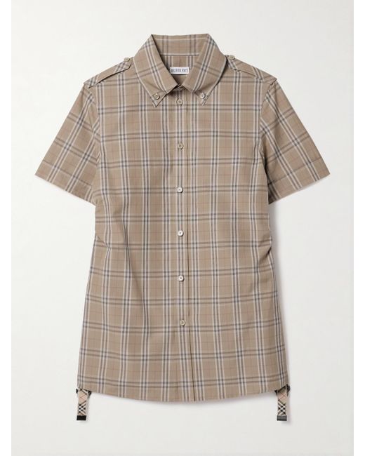 Burberry Natural Hemd Aus Baumwollpopeline Mit Karomuster, Raffungen Und Schnalle