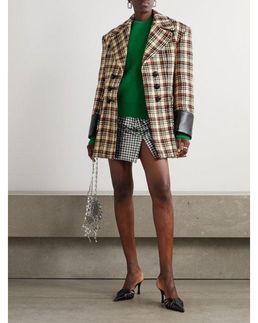 Rabanne Brown Checked Wool And Cotton-Blend Blazer