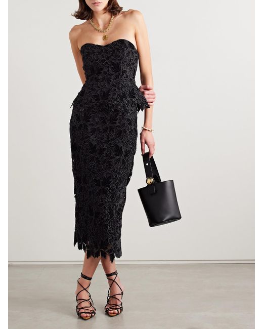 Cara Cara Black Sienna Velvet-Guipure Lace Midi Skirt
