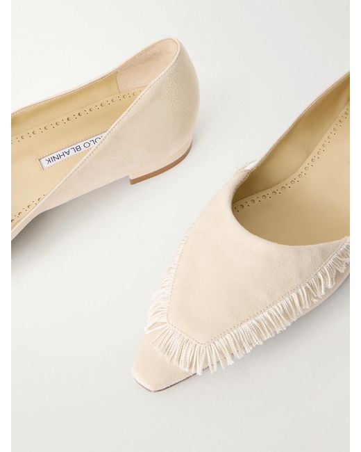 Manolo Blahnik Natural Paletotflat Fringed Suede Ballet Flats